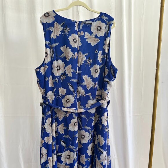 Jessica Howard Women's Plus 24W Blue Floral Faux Wrap Dress with Ruffle - Picture 4 of 13